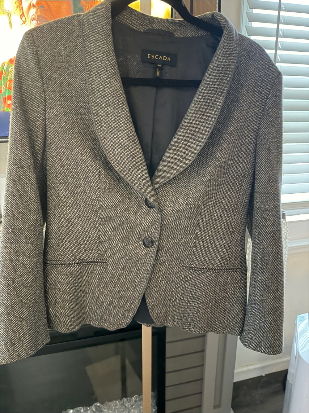 Escada gray and white wool tweed blazer- Size 10/ EU 40